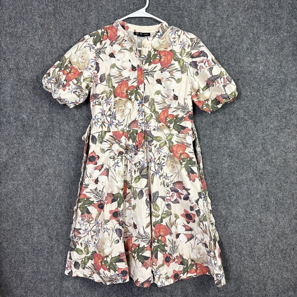 INC International Concepts Dress Womens Size S Cream Floral Poplin Button